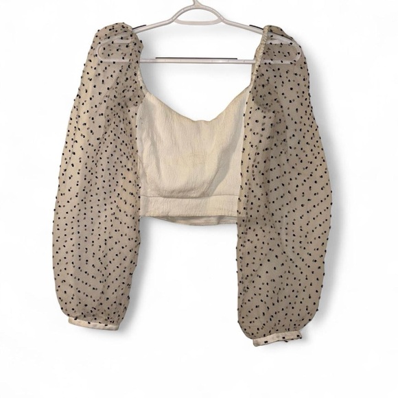 Zara White Top with Sheer Polka Dot Sleeves - Picture 4 of 9